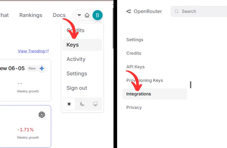 Guide to navigate keys and integrations in openrouter